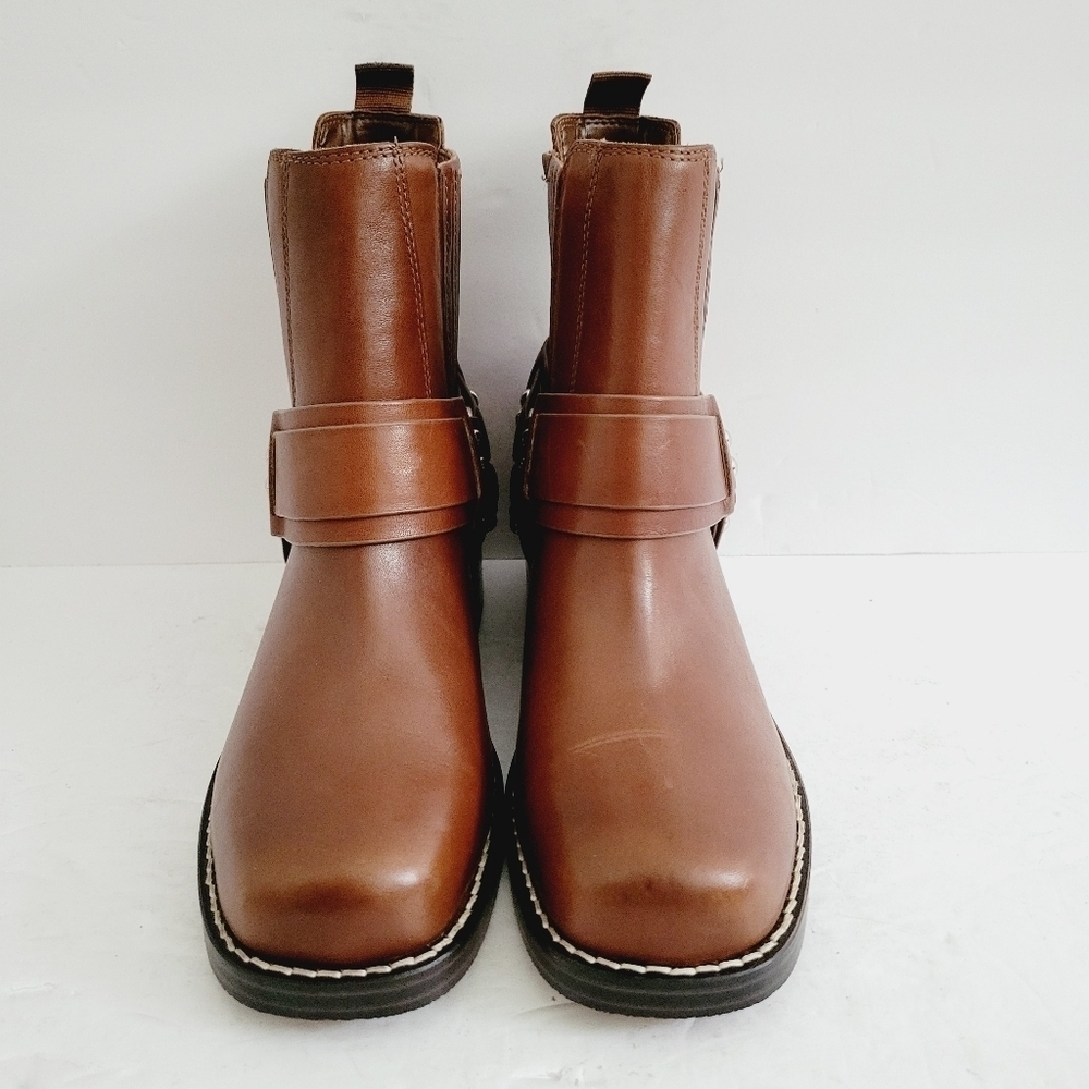 Marc Fisher LTD Mizzie Harness Brown Leather Pull On Ankle Bootie Size 5.5 - Picture 5 of 9